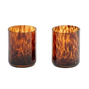 Colin + Justin Leopard Double Old Fashioned Glass Set of 2 Chic Barware 15oz NEW